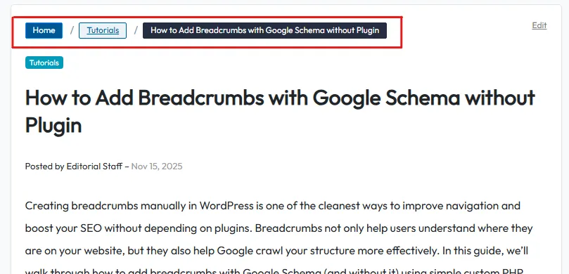 How to Add Breadcrumbs with Google Schema without Plugin